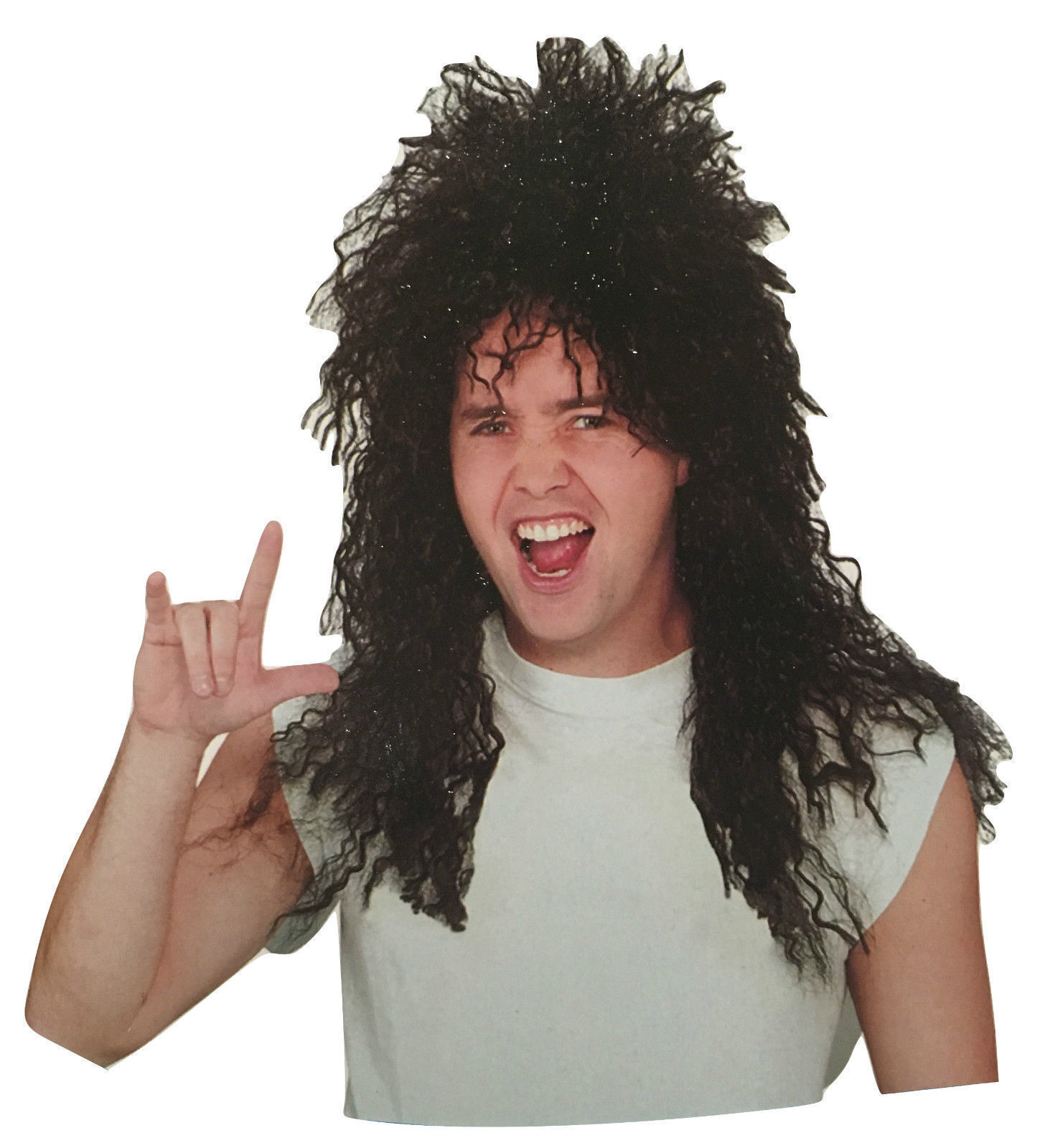 V563-3378-184750-01 Mens Rock Hip Hop Wig Punk Rockstar 80s Party Costume Dude Bogan Curly - Image 2