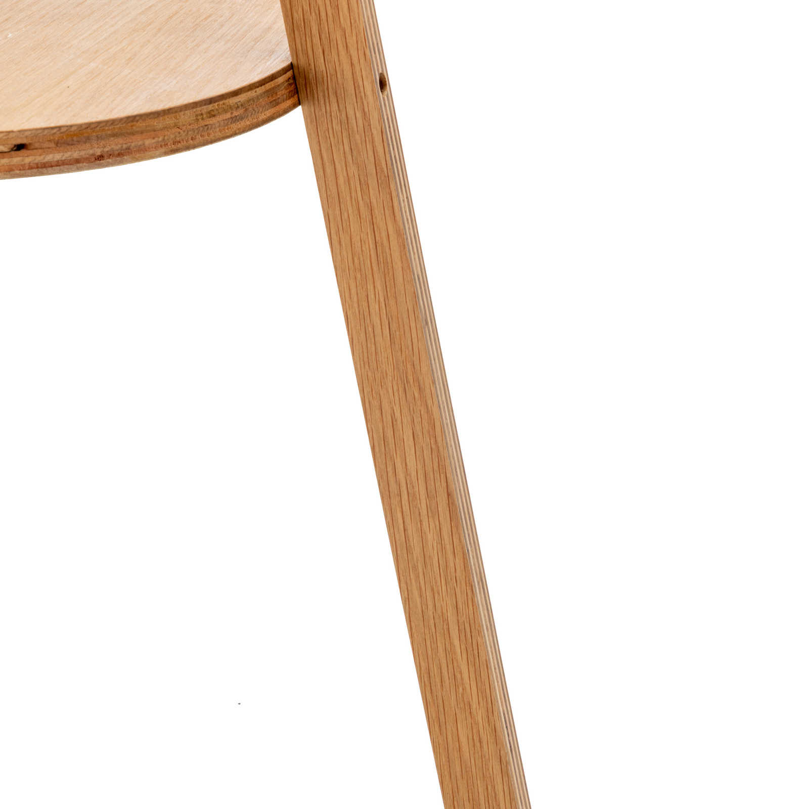 V563-75171-174344-04 Natural Wooden Tripod Floor Lamp w/ Round Wood Shelf + Off White Linen Shade - Image 5