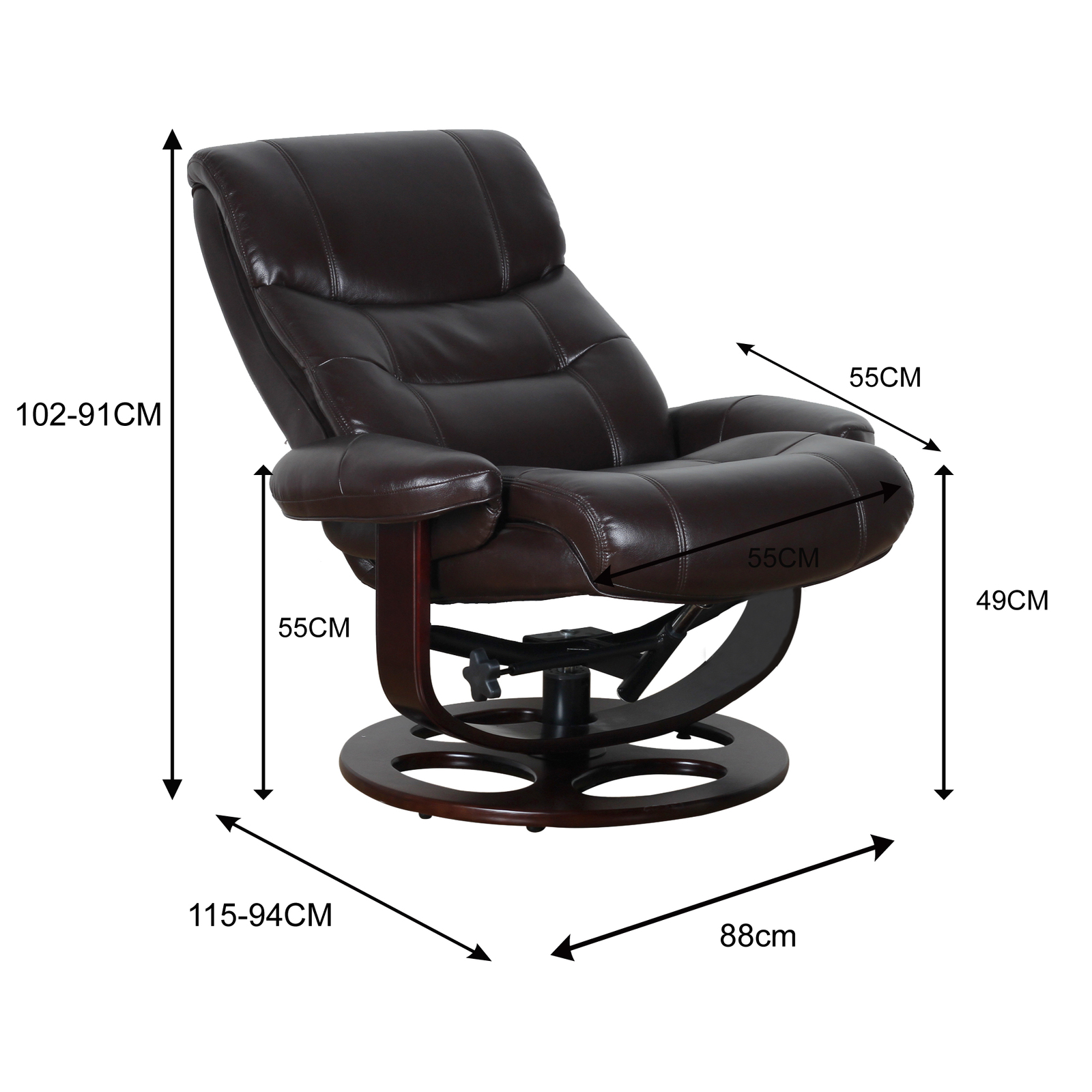 V563-75626-174045-03 Julio Faux Leather Premium Reclining Lounge Arm Chair w/ Ottoman Swivel Sofa - Image 4