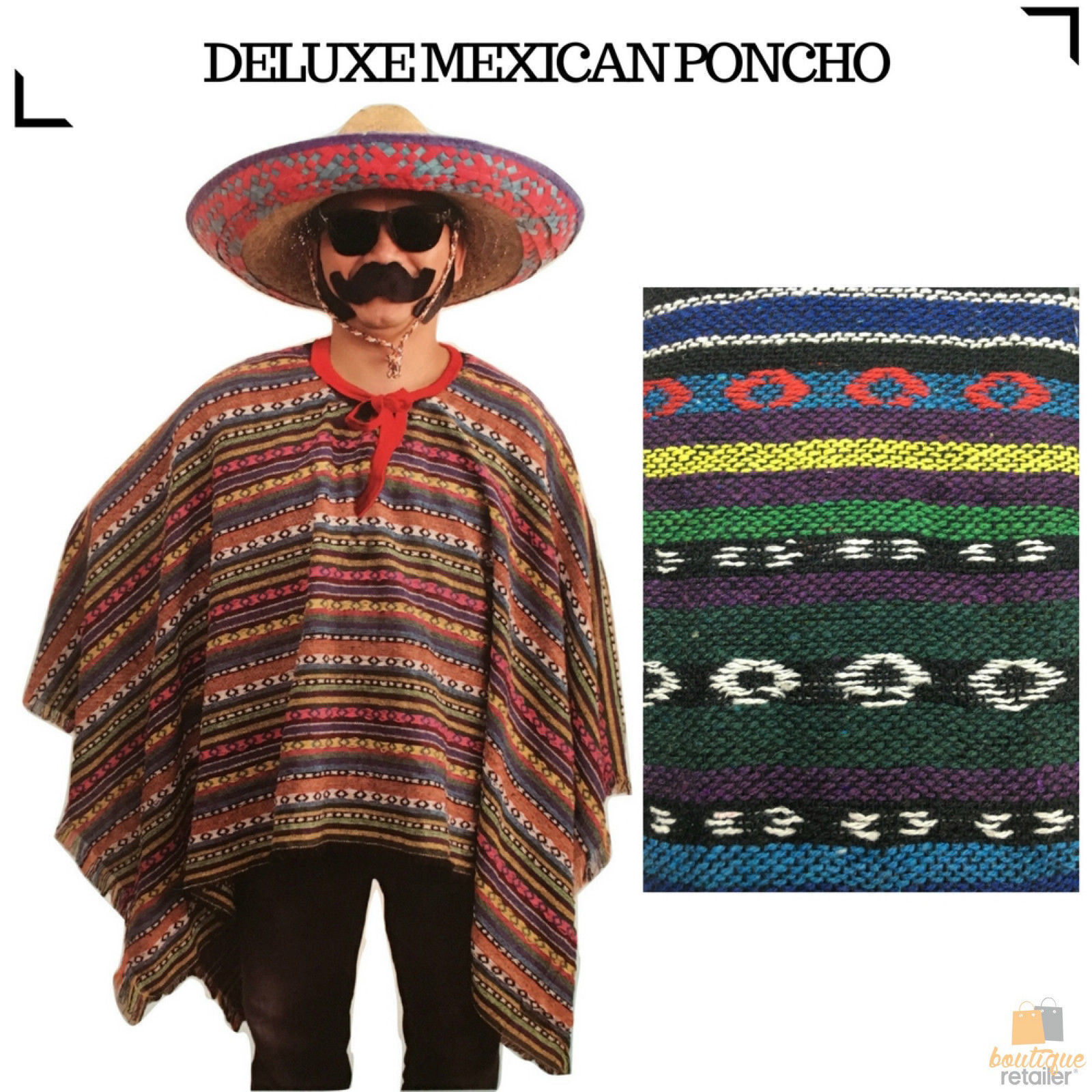 V563-BR-12467-202506020821-02 PREMIUM MEXICAN PONCHO Spanish Costume Wild West Cowboy Party Bandit  12467 - Image 3
