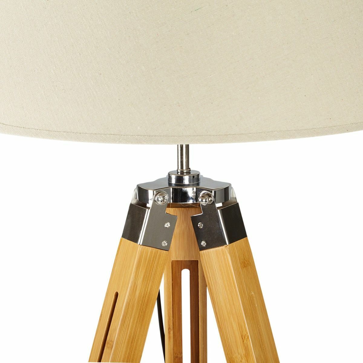 V563-BR-75005-173981-02 LARGE TRIPOD FLOOR LAMP Linen Shade Modern Light Bamboo Vintage Wooden Retro - Image 3