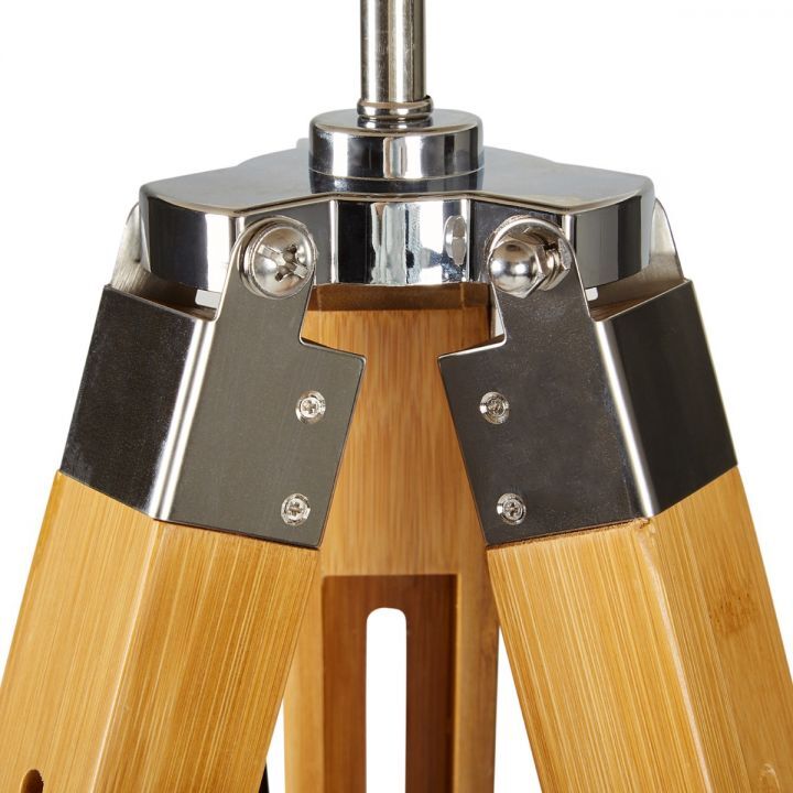 V563-BR-75005-173981-03 LARGE TRIPOD FLOOR LAMP Linen Shade Modern Light Bamboo Vintage Wooden Retro - Image 4