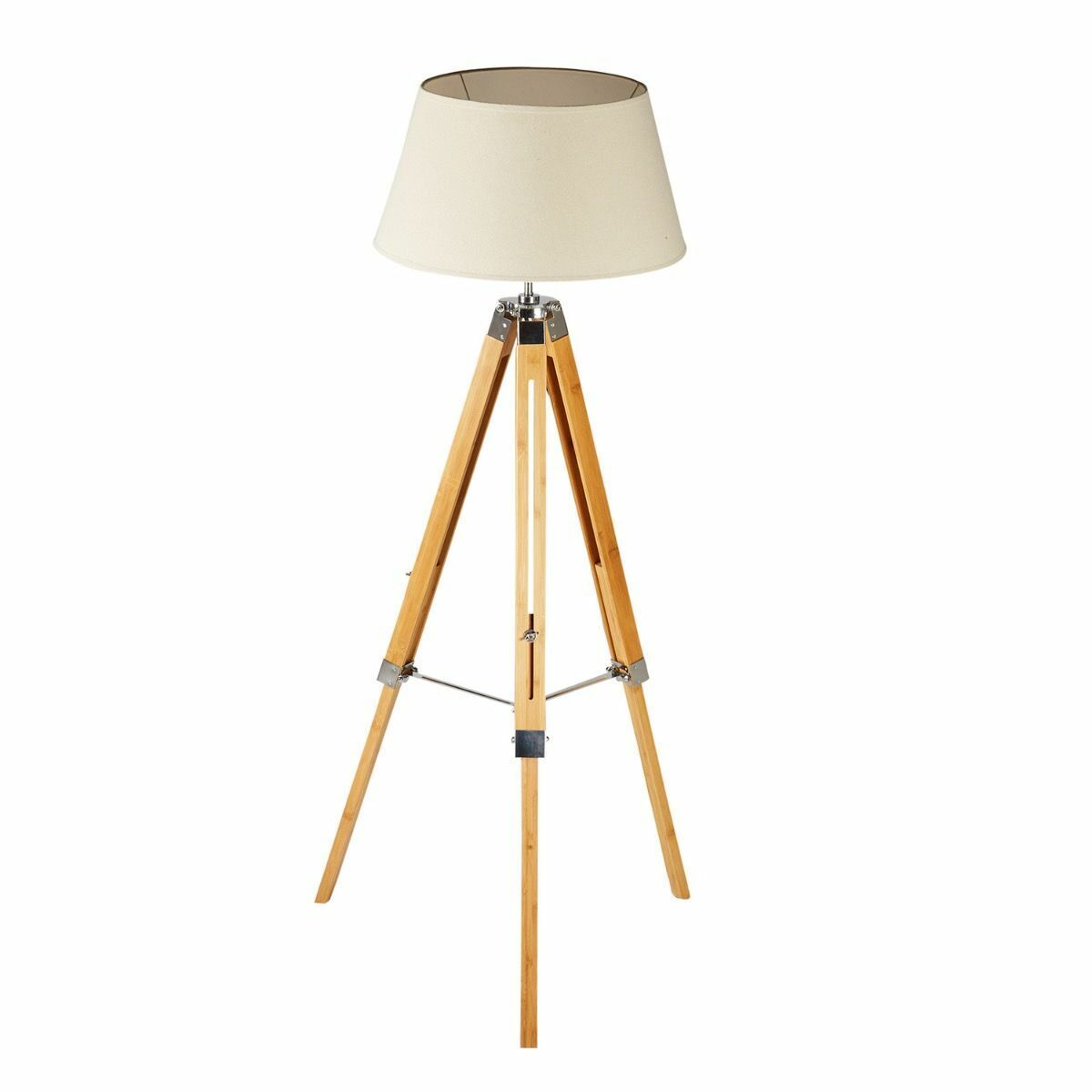 V563-BR-75005-173981-04 LARGE TRIPOD FLOOR LAMP Linen Shade Modern Light Bamboo Vintage Wooden Retro - Image 5