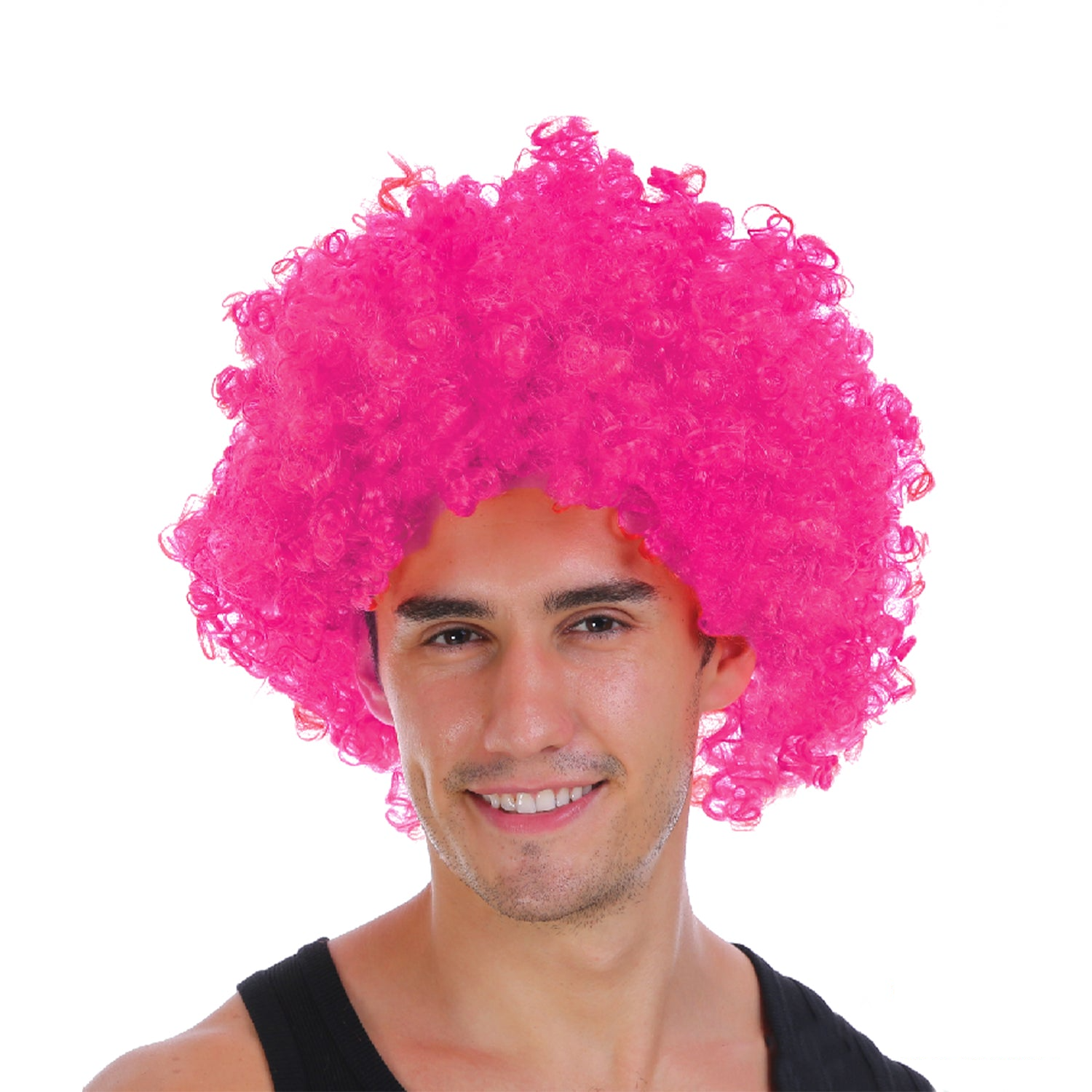 V563-BR-AFRO-HTPNK-184963-01 Mens DELUXE AFRO WIG Curly Hair Costume Party Fancy Disco 70s 80s Dress Up - Hot Pink - Image 2