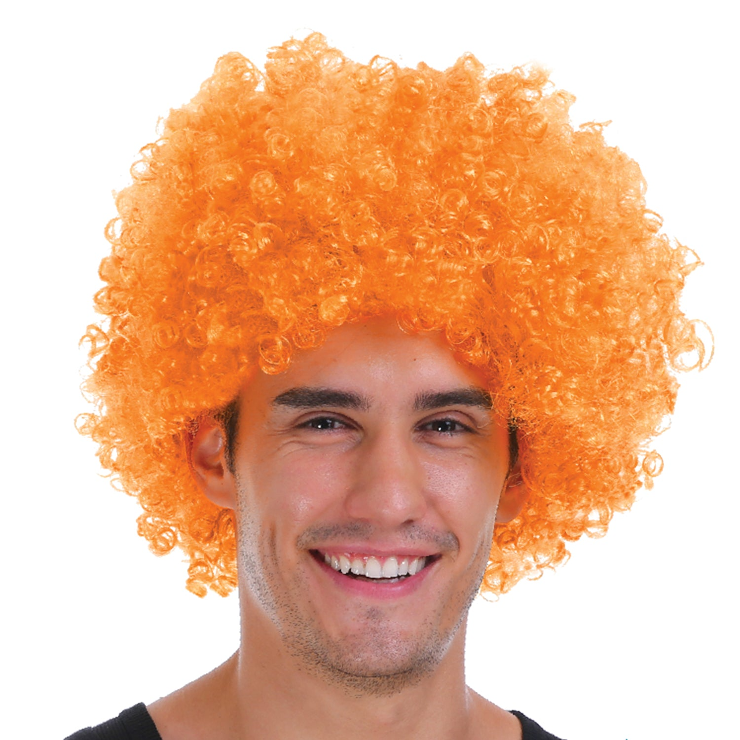V563-BR-AFRO-ORNG-184967-01 Mens DELUXE AFRO WIG Curly Hair Costume Party Fancy Disco 70s 80s Dress Up - Orange - Image 2
