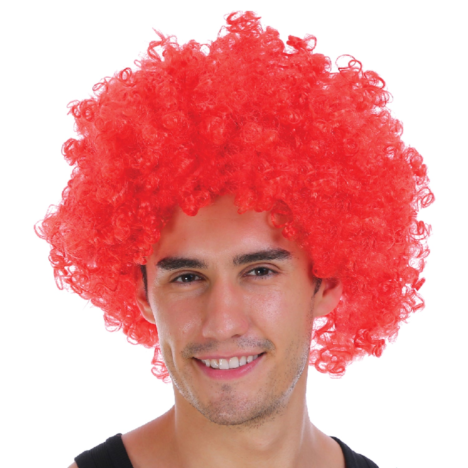 V563-BR-AFRO-RED-184971-01 Mens DELUXE AFRO WIG Curly Hair Costume Party Fancy Disco 70s 80s Dress Up - Red - Image 2