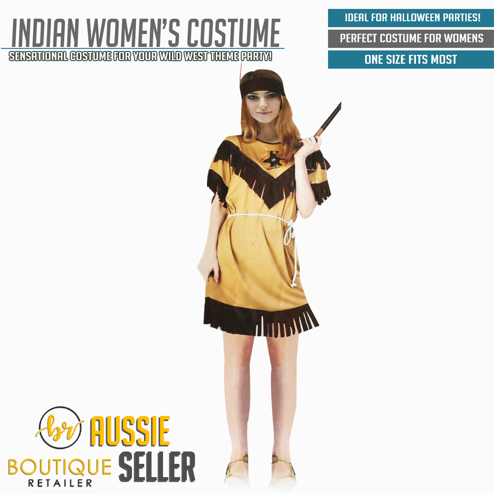 V563-BR-INDIANWNS-COST-185626-01 INDIAN WOMAN COSTUME Fancy Dress Native American Beauty Wild West Western Party - Image 2