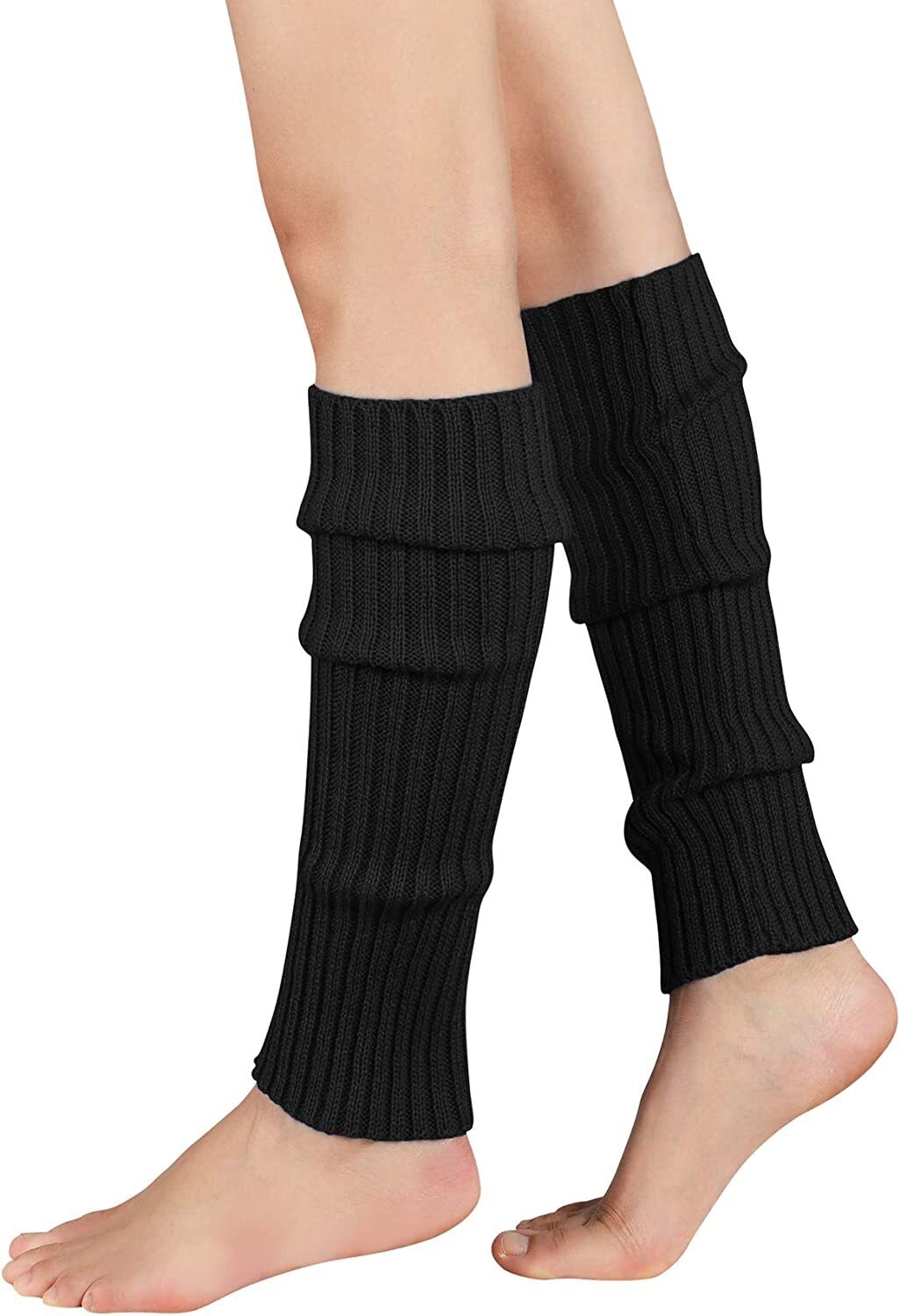 V563-BR-LEGW-BLK-202503052145-01 Pair of Womens Leg Warmers Disco Winter Knit Dance Party Crochet Legging Socks Costume - Black - Image 2