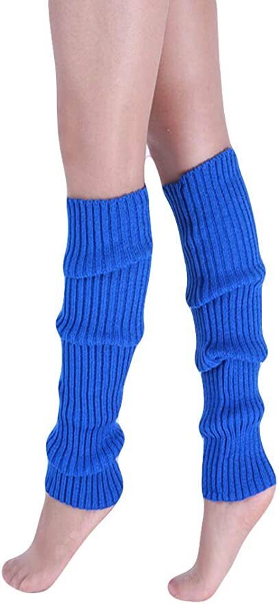 V563-BR-LEGW-BLU-202503052158-01 Pair of Womens Leg Warmers Disco Winter Knit Dance Party Crochet Legging Socks Costume - Blue - Image 2
