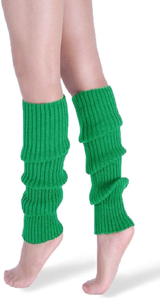 V563-BR-LEGW-GRN-202503052220-01 Pair of Womens Leg Warmers Disco Winter Knit Dance Party Crochet Legging Socks Costume - Green - Image 2
