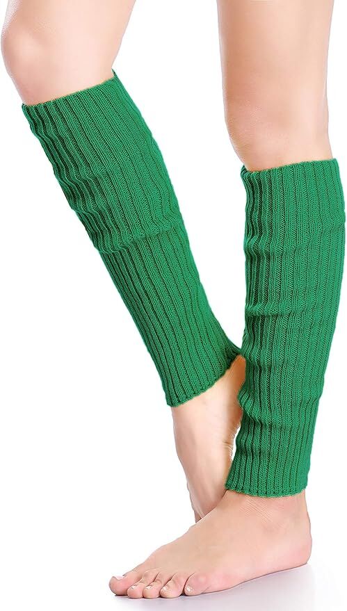 V563-BR-LEGW-GRN-202506031253-00 Pair of Womens Leg Warmers Disco Winter Knit Dance Party Crochet Legging Socks Costume - Green - Image 3