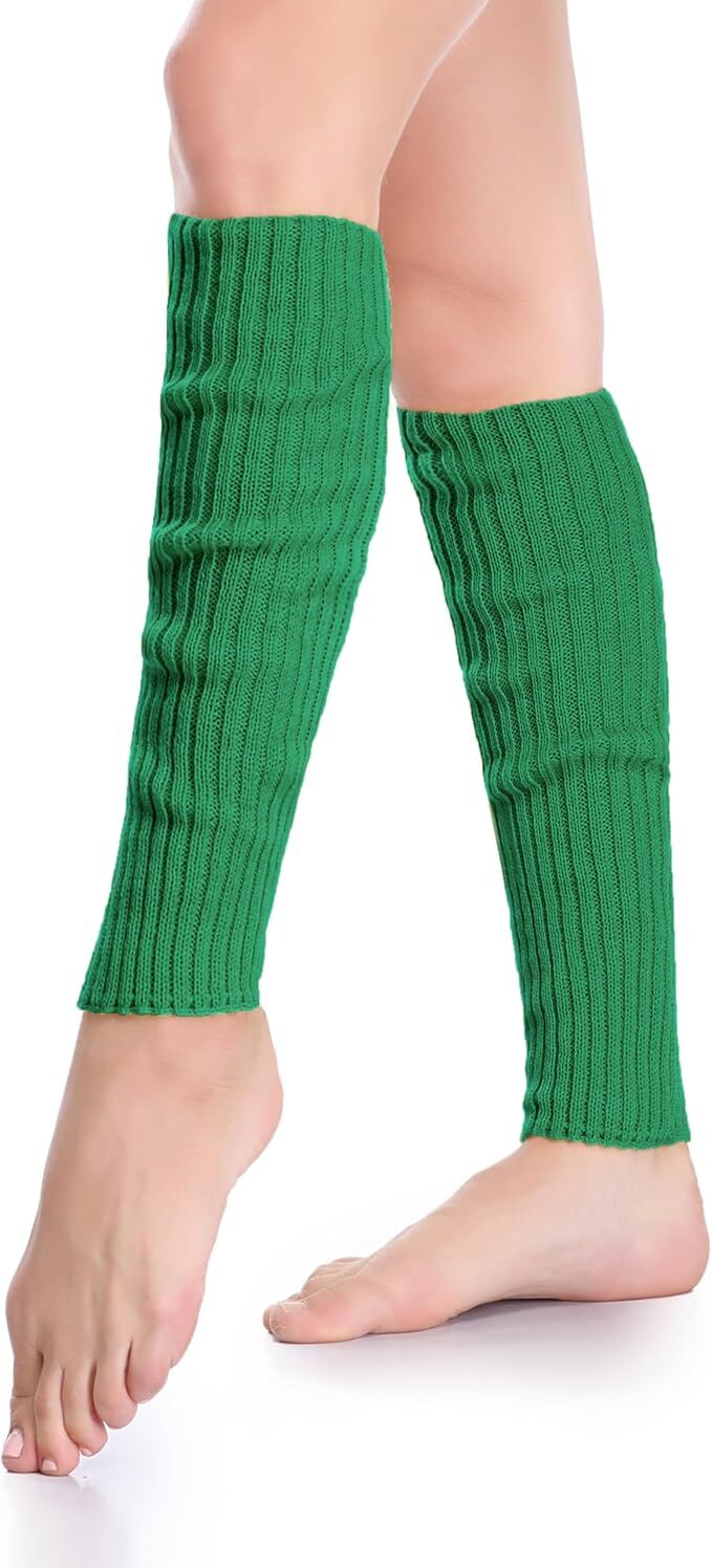 V563-BR-LEGW-GRN-202506031253-01 Pair of Womens Leg Warmers Disco Winter Knit Dance Party Crochet Legging Socks Costume - Green - Image 4