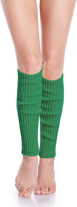 V563-BR-LEGW-GRN-202506031253-02 Pair of Womens Leg Warmers Disco Winter Knit Dance Party Crochet Legging Socks Costume - Green - Image 5