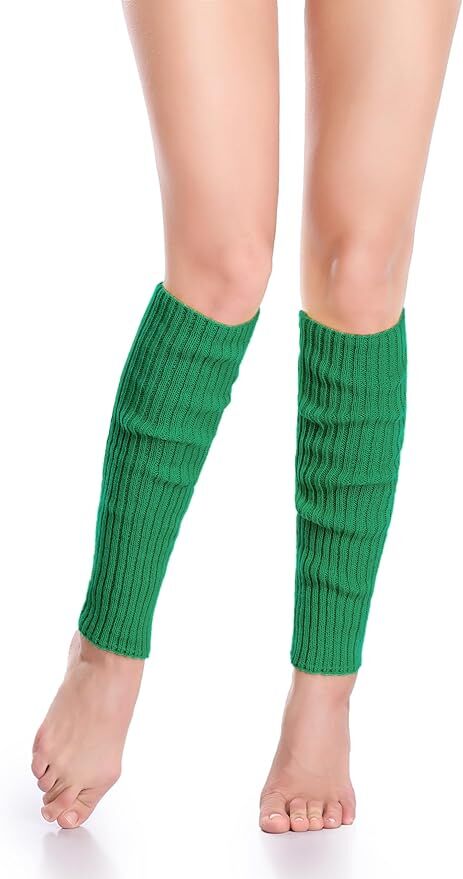 V563-BR-LEGW-GRN-202506031253-03 Pair of Womens Leg Warmers Disco Winter Knit Dance Party Crochet Legging Socks Costume - Green - Image 6