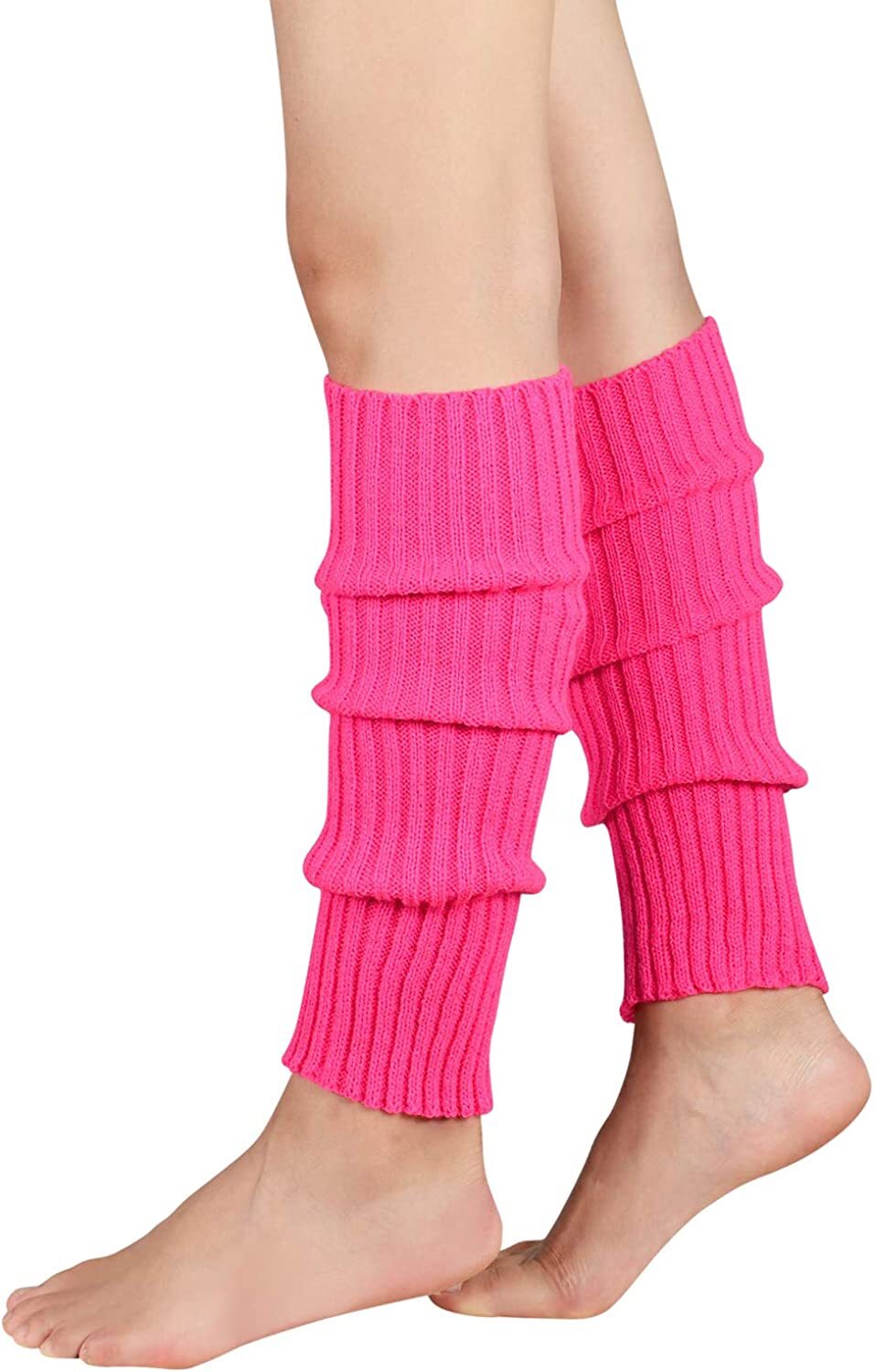 V563-BR-LEGW-HTPNK-202503052225-01 Pair of Womens Leg Warmers Disco Winter Knit Dance Party Crochet Legging Socks Costume - Hot Pink - Image 2