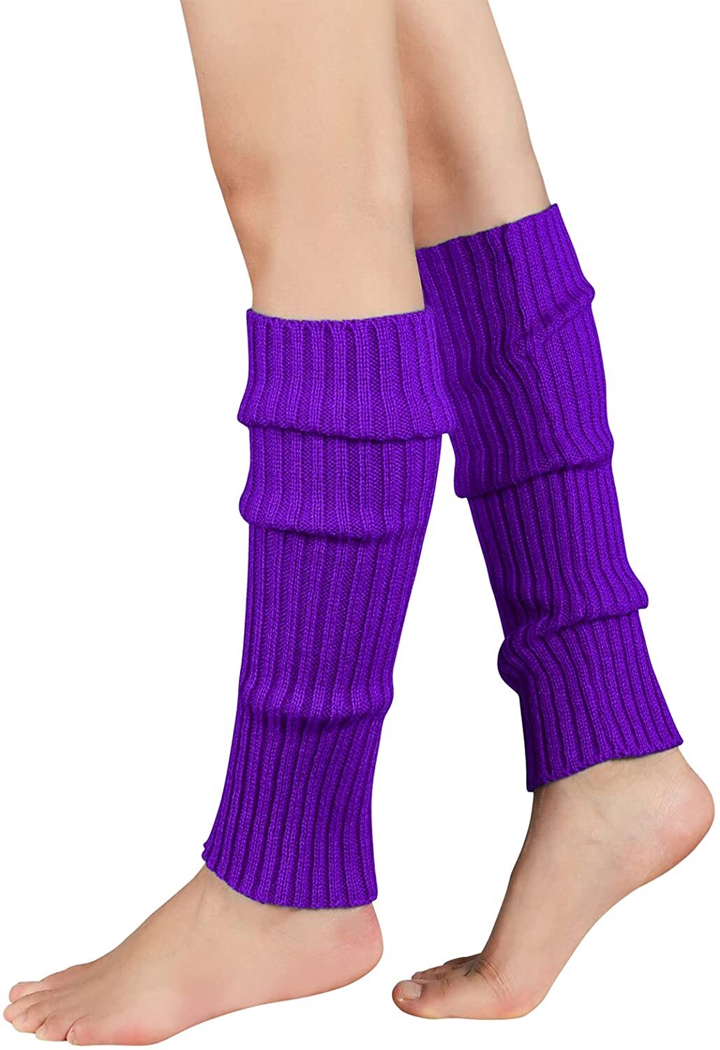 V563-BR-LEGW-PUR-202503052240-01 Pair of Womens Leg Warmers Disco Winter Knit Dance Party Crochet Legging Socks Costume - Purple - Image 2