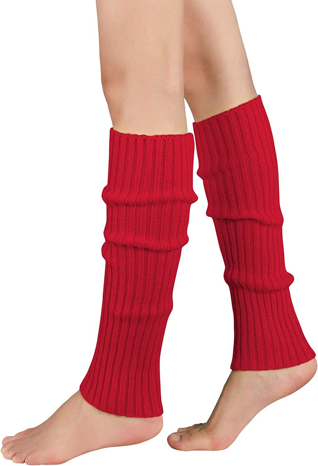 V563-BR-LEGW-RED-202503052245-01 Pair of Womens Leg Warmers Disco Winter Knit Dance Party Crochet Legging Socks Costume - Red - Image 2