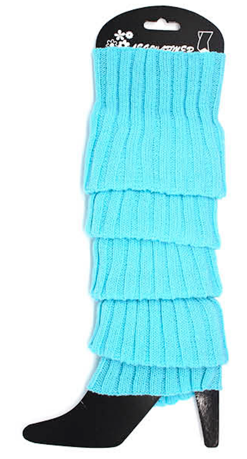 V563-BR-LEGW-SKYBLU-202503051425-01 Pair of Womens Leg Warmers Disco Winter Knit Dance Party Crochet Legging Socks Costume - Sky Blue - Image 2