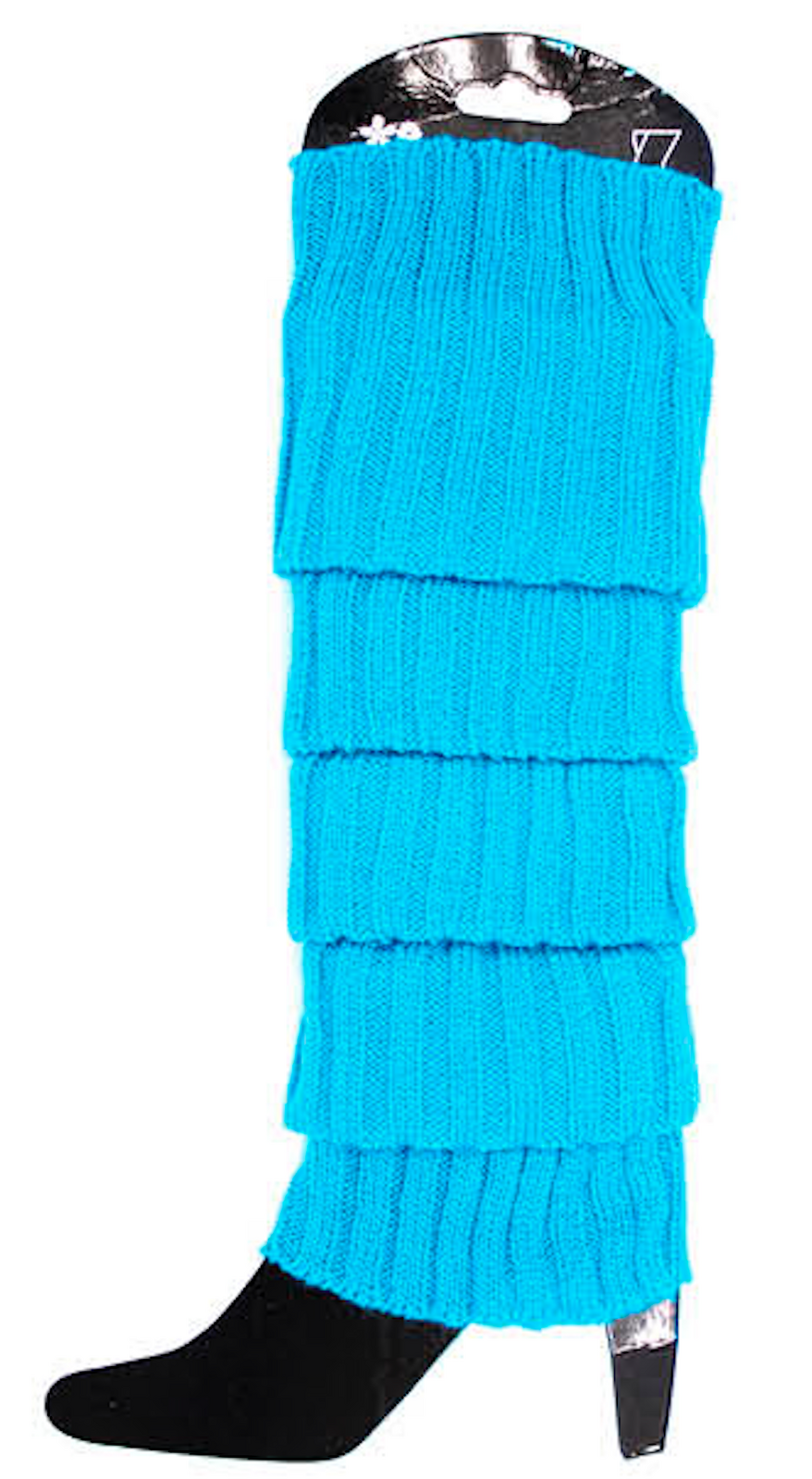 V563-BR-LEGW-TPAZBLU-202503051430-01 Pair of Womens Leg Warmers Disco Winter Knit Dance Party Crochet Legging Socks Costume - Topaz Blue - Image 2