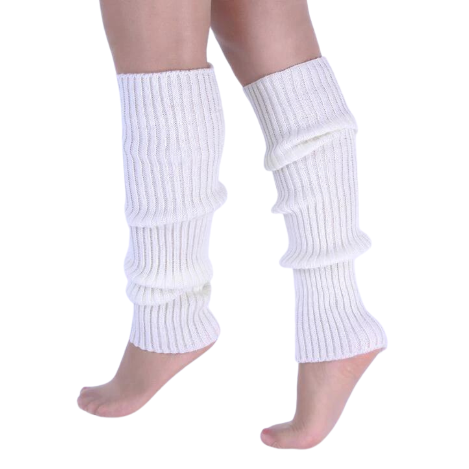 V563-BR-LEGW-WHT-202503051430-01 Pair of Womens Leg Warmers Disco Winter Knit Dance Party Crochet Legging Socks Costume - White - Image 2
