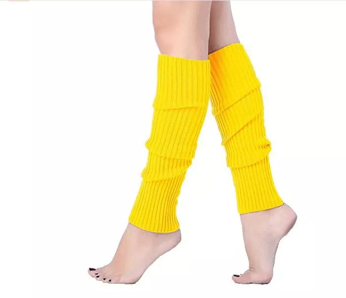 V563-BR-LEGW-YLW-202503051435-01 Pair of Womens Leg Warmers Disco Winter Knit Dance Party Crochet Legging Socks Costume - Yellow - Image 2