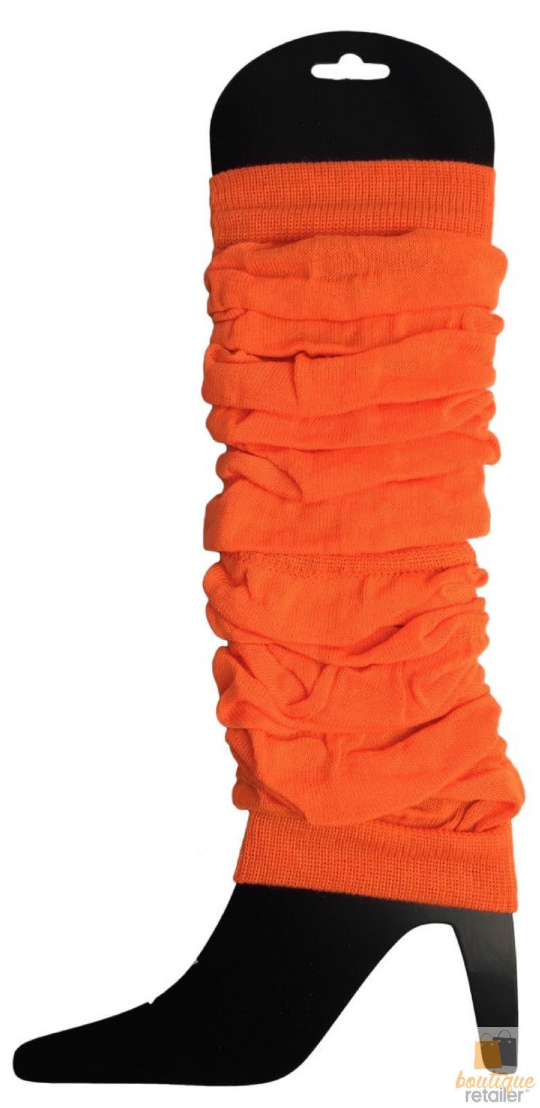 V563-BR-LEGWKNIT-FLUROORG-202503051440-01 LEG WARMERS Knitted Womens Neon Party Knit Ankle Fluro Dance Costume 80s Pair - Fluro Orange - Image 2