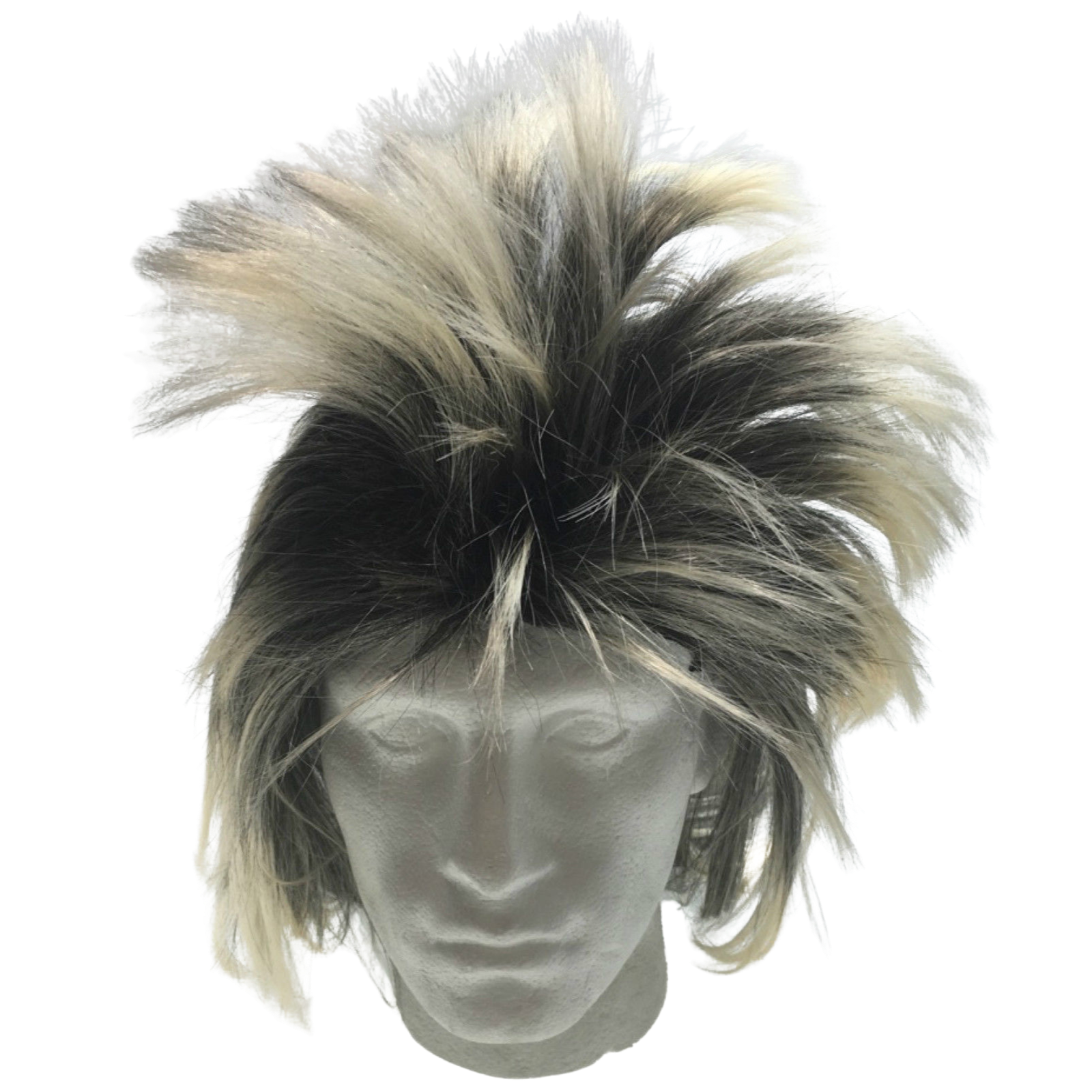 V563-BR-MLSKYWIG-BLK-BLONDE-185136-04 Mens Long SPIKY Wig Rock Punk 80s Fancy Dress Costume Bogan Mullet Spikey - Black/Blonde - Image 5