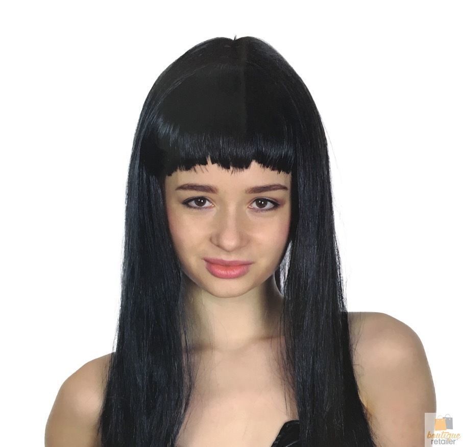 V563-BR-WSLWIG-BLK_22450-184249-01 LONG WIG Straight Party Hair Costume Fringe Cosplay Fancy Dress 70cm Womens - Black (22450) - Image 2