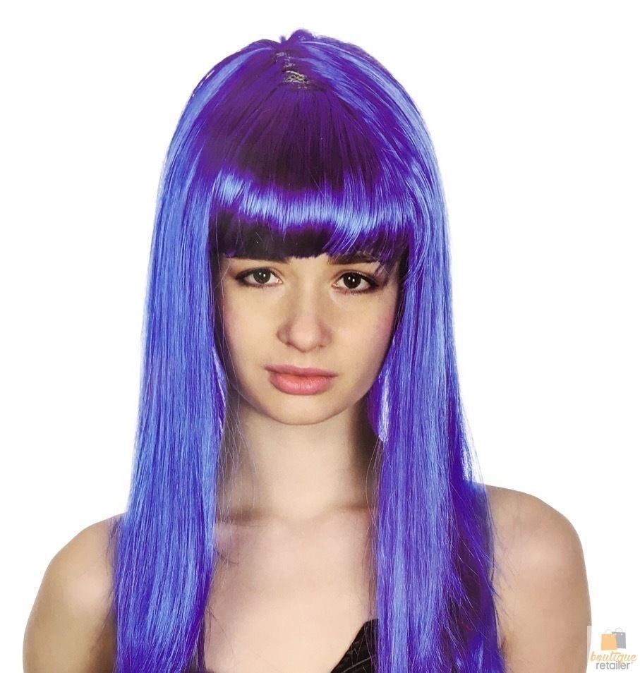 V563-BR-WSLWIG-BLU_22458-184252-01 LONG WIG Straight Party Hair Costume Fringe Cosplay Fancy Dress 70cm Womens - Blue (22458) - Image 2