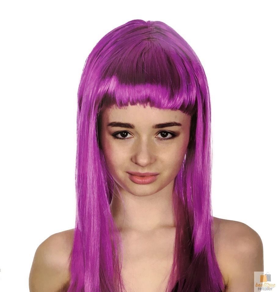 V563-BR-WSLWIG-FUCHSIA_22455-184268-01 LONG WIG Straight Party Hair Costume Fringe Cosplay Fancy Dress 70cm Womens - Fuchsia (22455) - Image 2