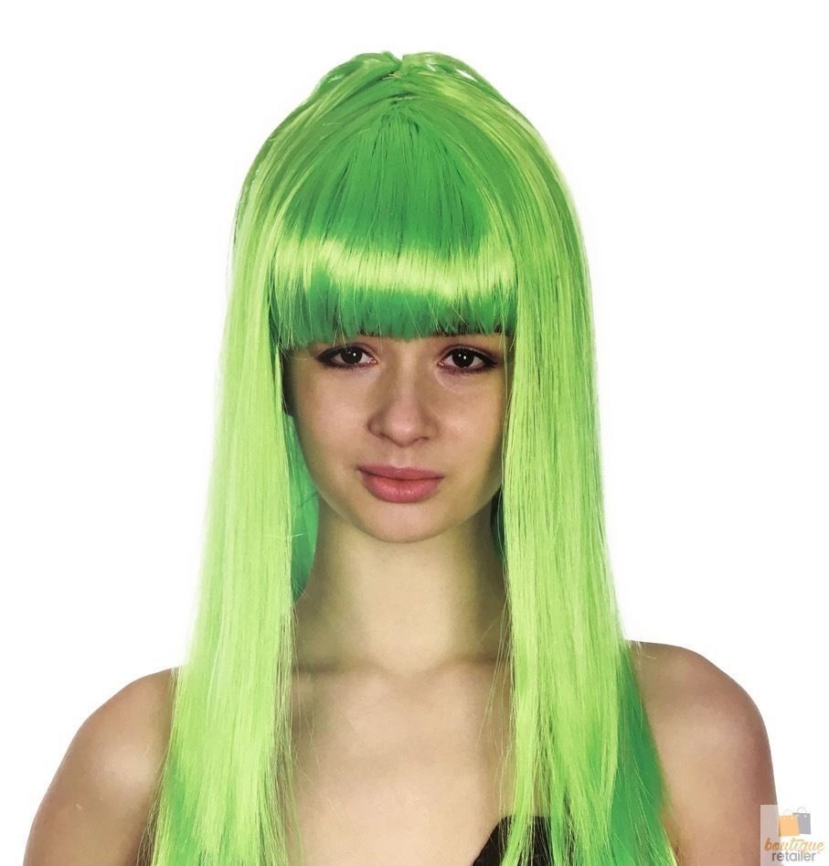 V563-BR-WSLWIG-GRN_22460-184271-01 LONG WIG Straight Party Hair Costume Fringe Cosplay Fancy Dress 70cm Womens - Green (22460) - Image 2