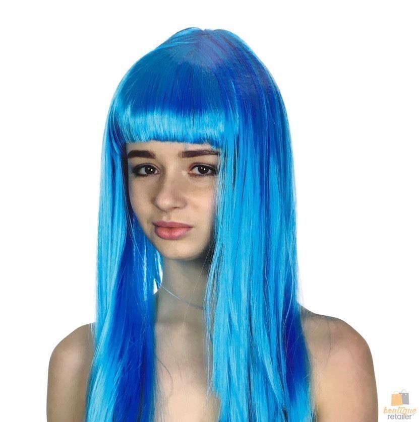 V563-BR-WSLWIG-LBLU_22459-185692-01 LONG WIG Straight Party Hair Costume Fringe Cosplay Fancy Dress 70cm Womens - Light Blue (22459) - Image 2