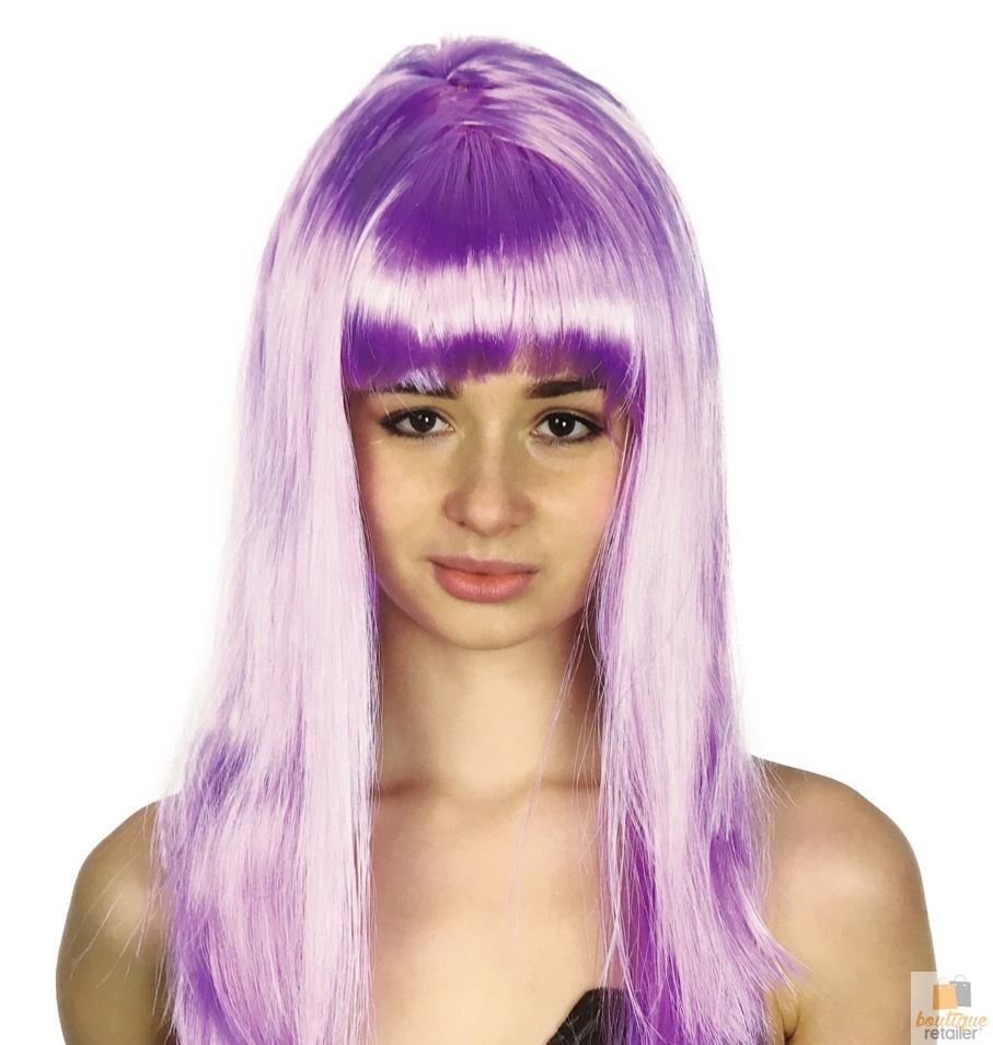 V563-BR-WSLWIG-LPRPLE_22457-184277-01 LONG WIG Straight Party Hair Costume Fringe Cosplay Fancy Dress 70cm Womens - Light Purple (22457) - Image 2