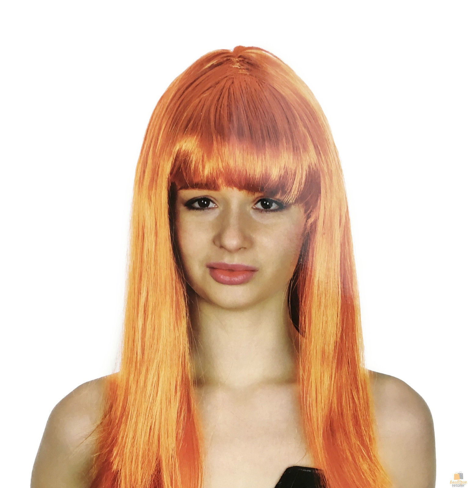 V563-BR-WSLWIG-ORG_22462-185696-01 LONG WIG Straight Party Hair Costume Fringe Cosplay Fancy Dress 70cm Womens - Orange (22462) - Image 2