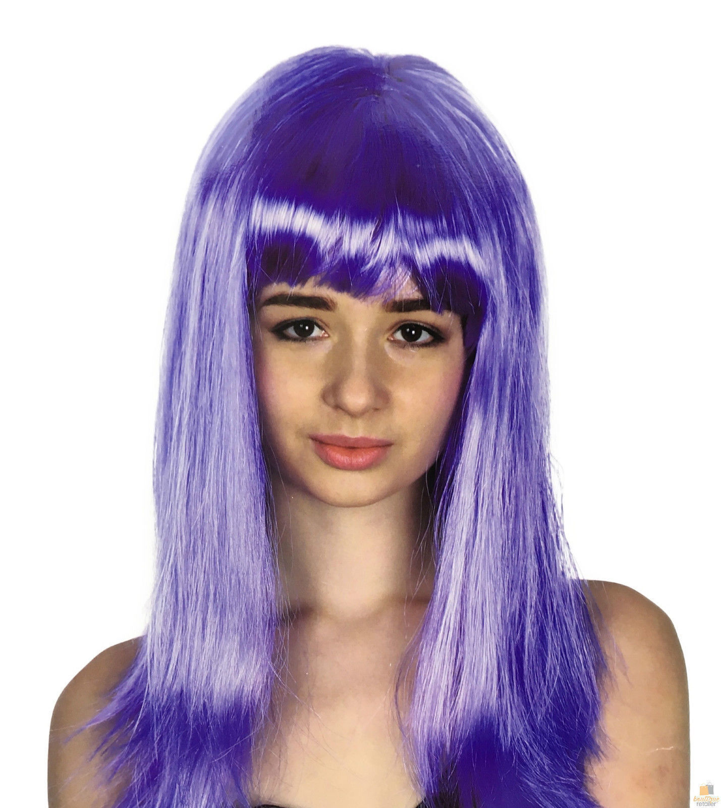 V563-BR-WSLWIG-PRPLE_22456-185698-01 LONG WIG Straight Party Hair Costume Fringe Cosplay Fancy Dress 70cm Womens - Purple (22456) - Image 2