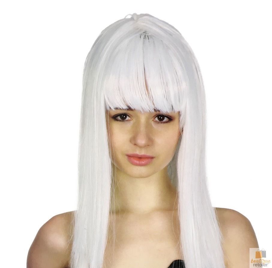 V563-BR-WSLWIG-WHT_22451-184286-01 LONG WIG Straight Party Hair Costume Fringe Cosplay Fancy Dress 70cm Womens - White (22451) - Image 2