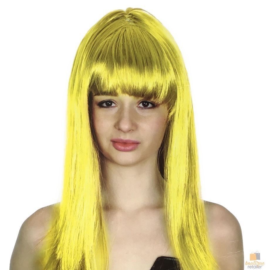 V563-BR-WSLWIG-YLW_22461-184289-01 LONG WIG Straight Party Hair Costume Fringe Cosplay Fancy Dress 70cm Womens - Yellow (22461) - Image 2
