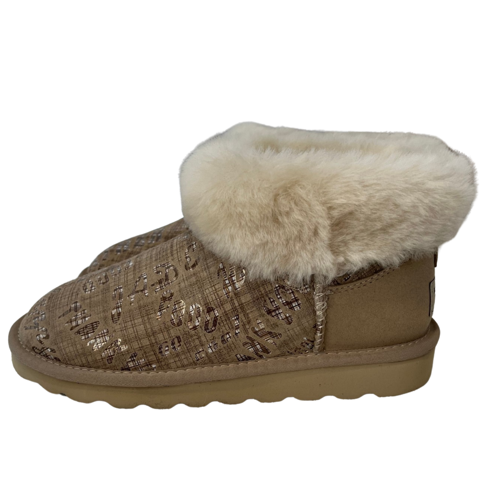 V563-D2390-SAND-8-202506241301-00 Womens Australian Sheepskin Wool Fur Mini UGG Ankle Boots in Gold Sand - 8 - Image 1