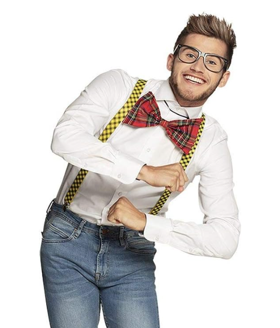 V563-NERDKIT-183484-05 NERD COSTUME KIT Set Geek Glasses Fancy Dress Retro Funny Braces Bow Tie Party - Image 6