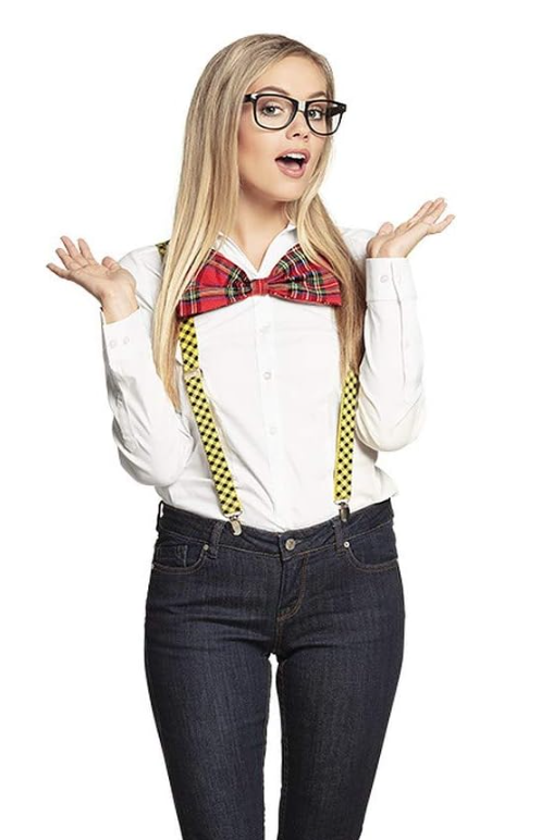 V563-NERDKIT-183484-06 NERD COSTUME KIT Set Geek Glasses Fancy Dress Retro Funny Braces Bow Tie Party - Image 7