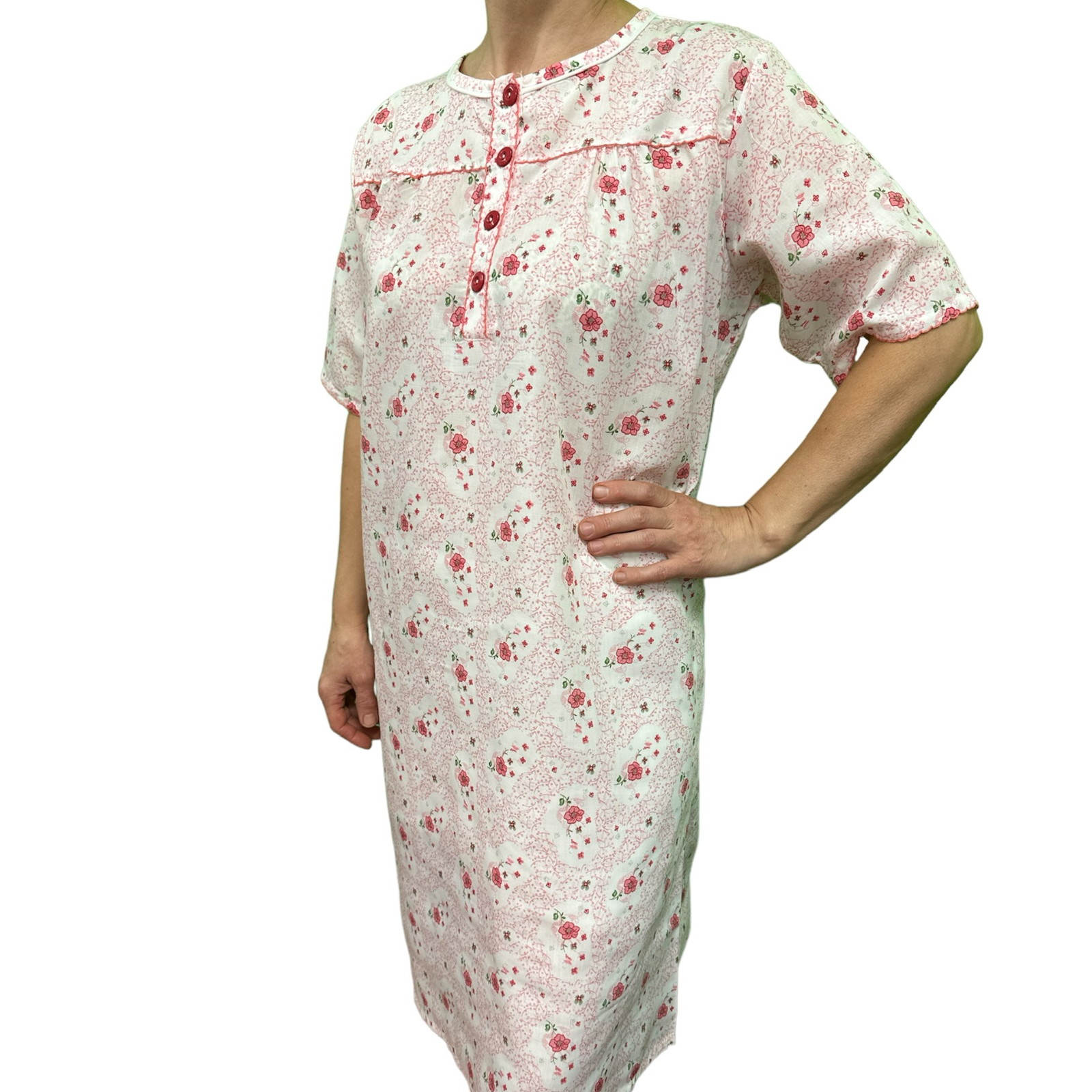 V563-NI-001-PINK-18-202503051635-00 Womens 100% Cotton Short Sleeve Nightie Gown Night Sleepwear Pyjamas PJ Pajamas - Pink - 18 - Image 1