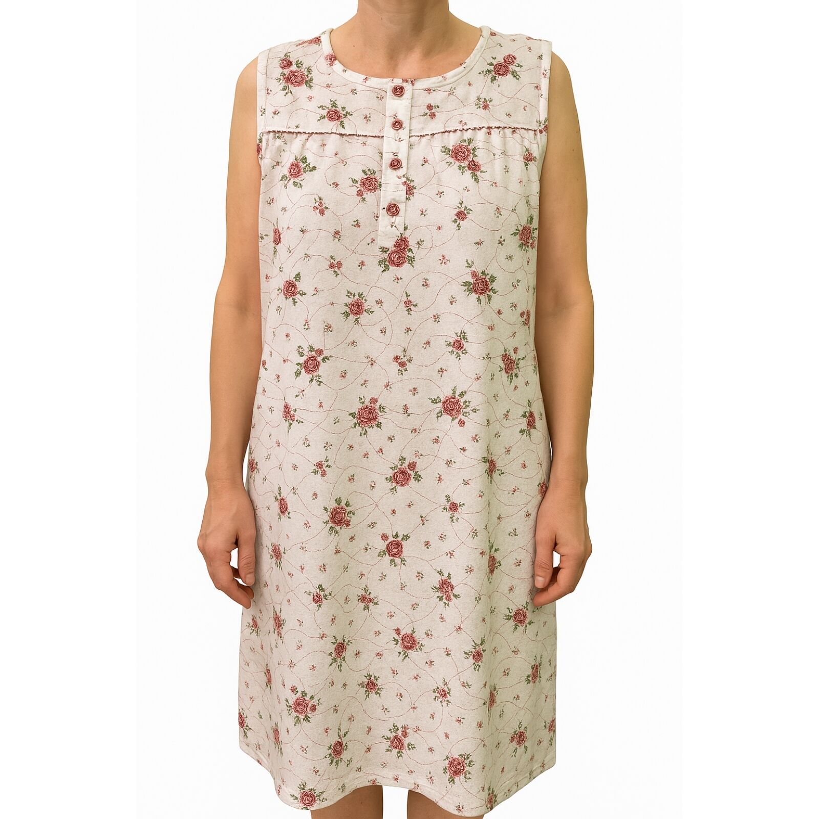 V563-NI-002-WHITE-14-202505071431-00 Womens 100% Cotton Sleeveless Nightie Gown Night Dress Pyjamas PJ - White - 14 - Image 1