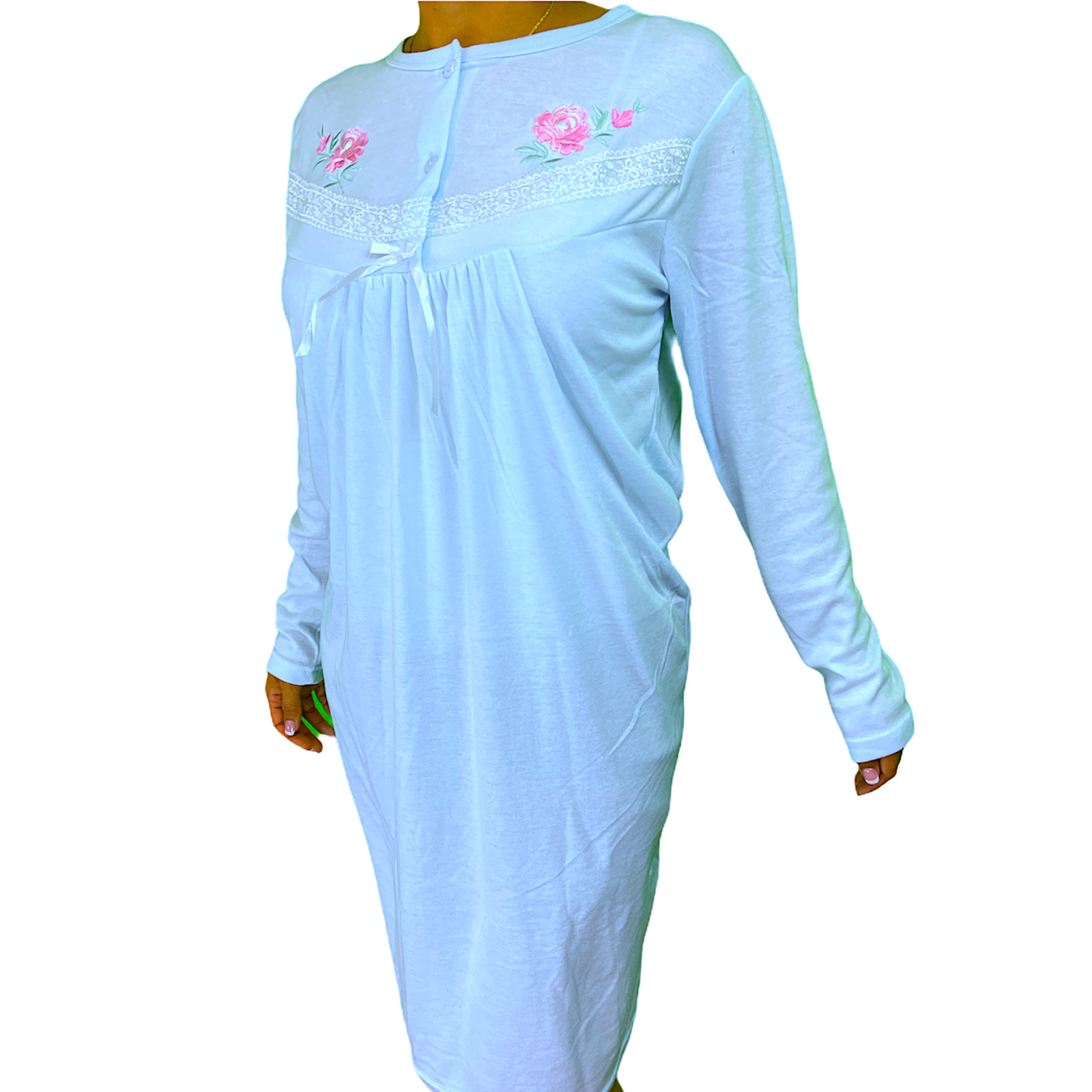 V563-NI-016-BLUE-18-202503051630-00 Womens Ladies Cotton Nightie Night Gown Pajamas Pyjamas Sleepwear PJ - Blue - 18 - Image 1