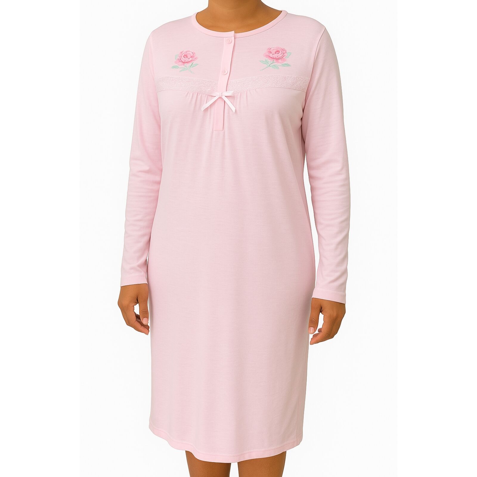 V563-NI-016-PINK-18-202504071441-00 Womens Ladies Cotton Nightie Night Gown Pajamas Pyjamas Sleepwear PJ - Pink - 18 - Image 1