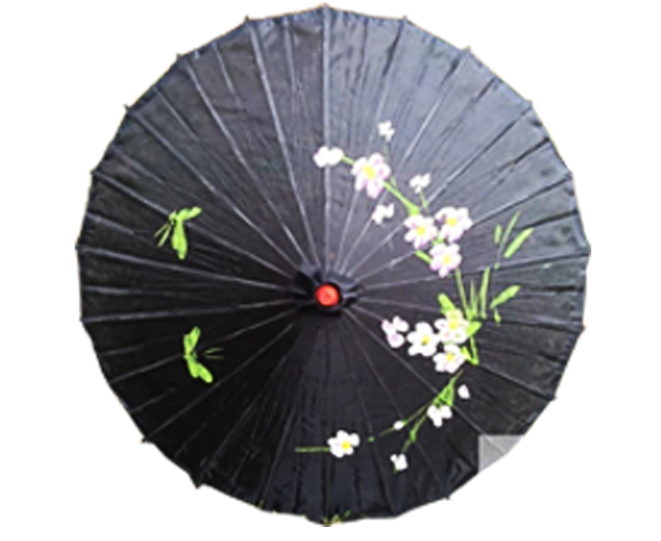 V563-PARASOLUMB-BLK-202503051630-00 PARASOL UMBRELLA Chinese Japanese Bamboo Flower Pattern Fabric 80cm Diameter - Black - Image 1