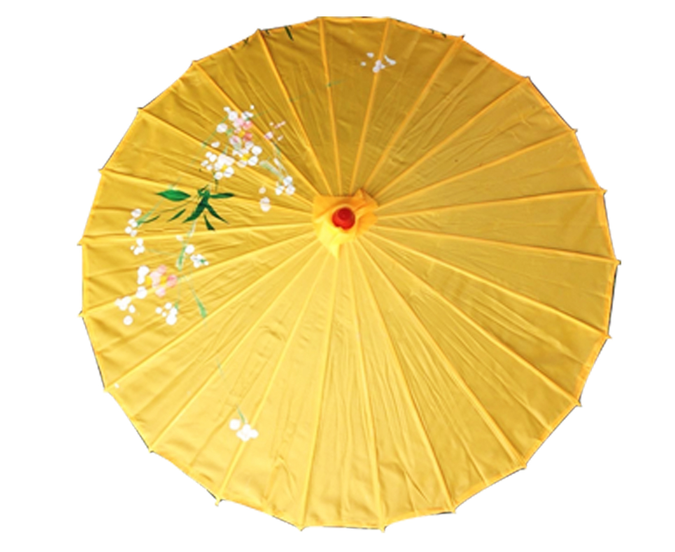 V563-PARASOLUMB-YLW-202503051645-00 PARASOL UMBRELLA Chinese Japanese Bamboo Flower Pattern Fabric 80cm Diameter - Yellow - Image 1