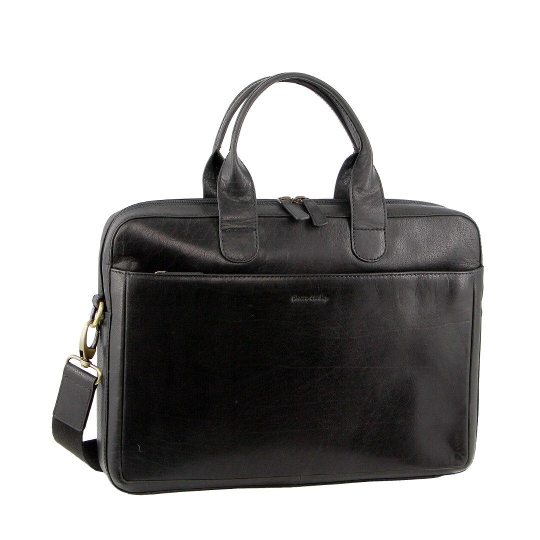 V563-PC3620-BLACK-173961-00 Pierre Cardin Mens Italian Leather 15" Laptop Computer Bag - Black - Image 1