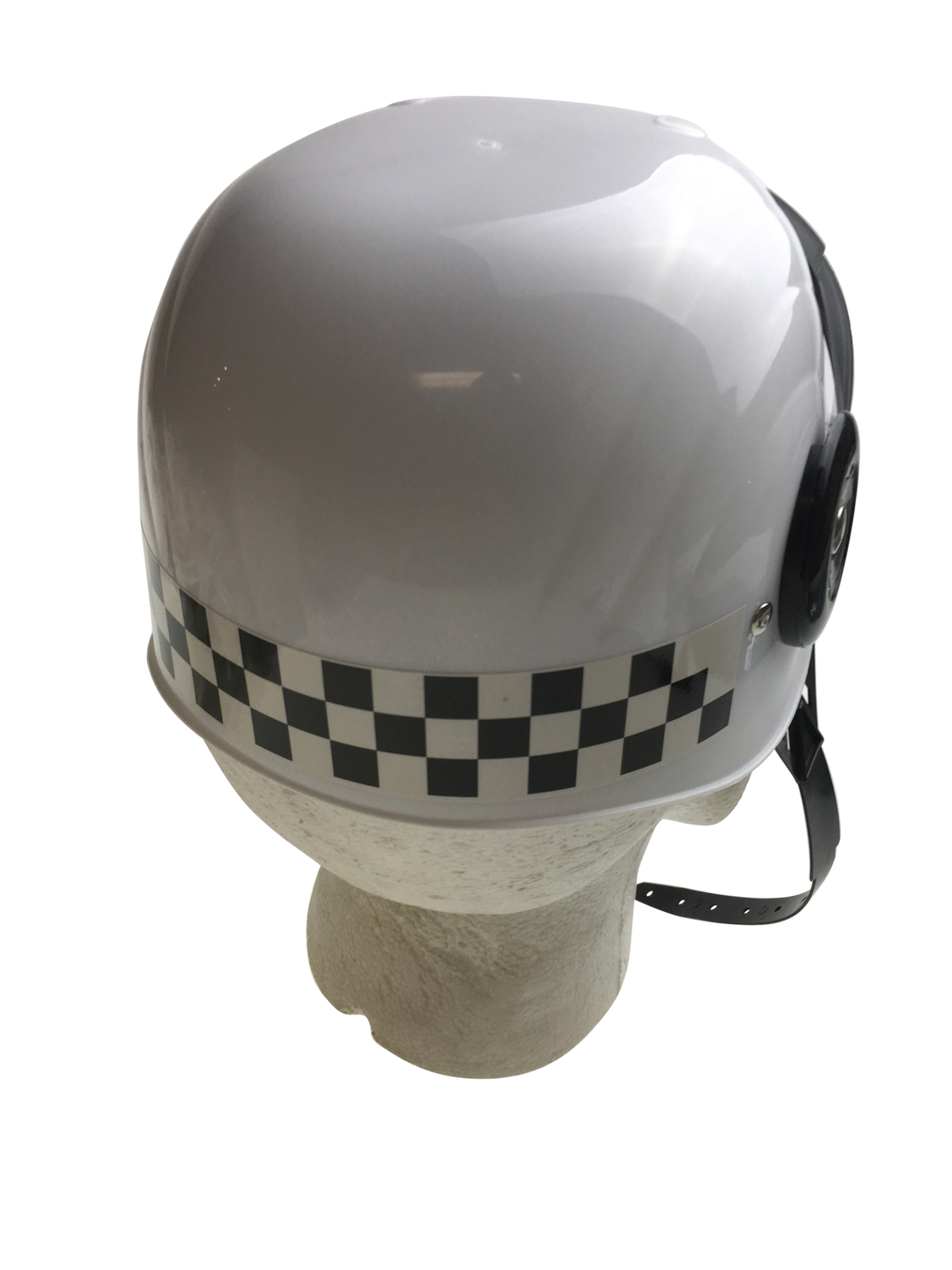 V563-POLICEHAT-PLTCHELMET-WHT-184325-03 POLICE HAT Plastic Helmet Cap Costume Party w Strap Clear Visor - White - Image 4