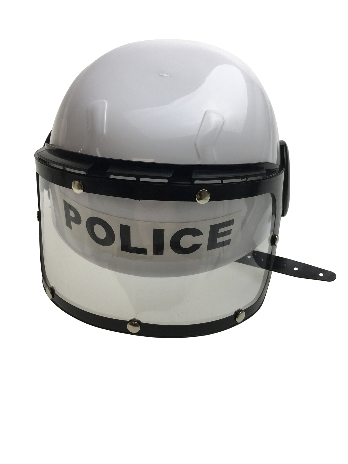 V563-POLICEHAT-PLTCHELMET-WHT-184325-04 POLICE HAT Plastic Helmet Cap Costume Party w Strap Clear Visor - White - Image 5