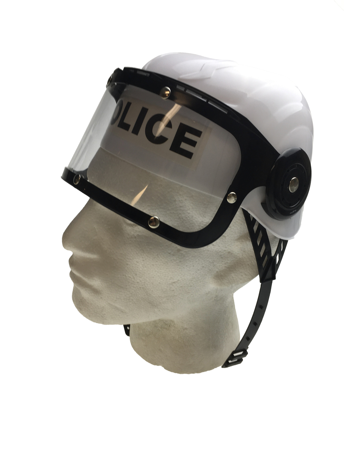 V563-POLICEHAT-PLTCHELMET-WHT-184325-05 POLICE HAT Plastic Helmet Cap Costume Party w Strap Clear Visor - White - Image 6
